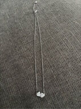 Delicate Silver Heart Pendant Necklace - Sparkling Clear Stones